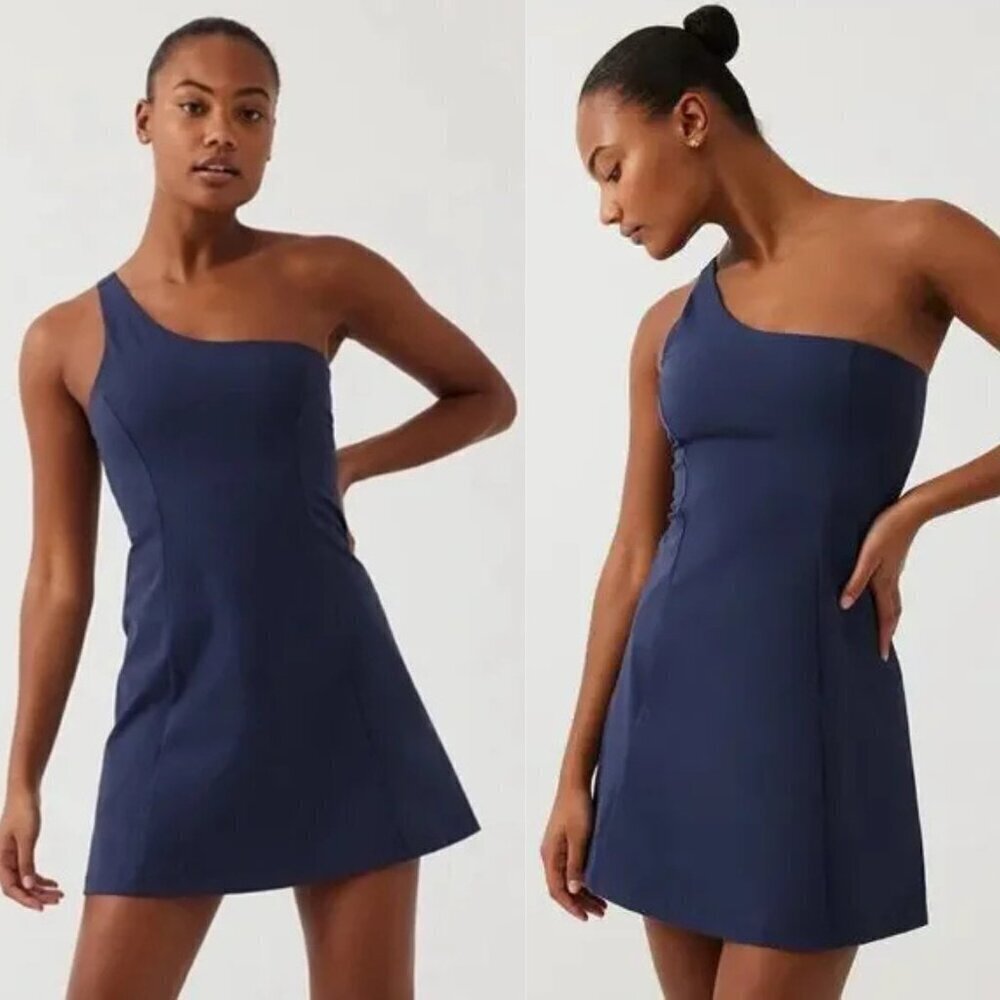 New! Outdoor Voices Navy One Shoulder Tennis Golf Workout Athletic Dress 3675